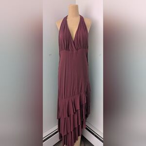 Halter Ruffle Maxi Dress in Deep Mauve